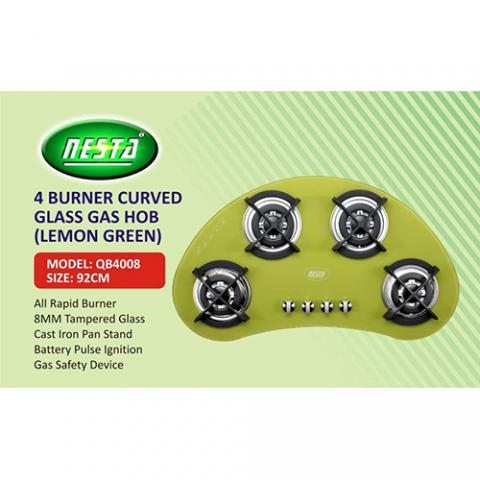 NESTA 92CM 4 BURNER CURVED GLASS GAS HOB |QB4008|(LEMON GREEN)