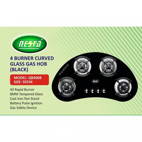 NESTA 92CM 4 BURNER CURVED GLASS GAS HOB |QB4008|(BLACK)