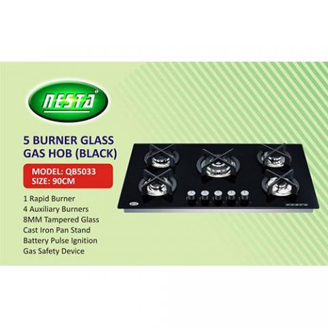 NESTA 90CM 5 BURNER GLASS GAS HOB |QB5033