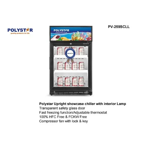 Polystar Upright Showcase Chiller With Interior Lamp/ Shelf/ Key/ R600 Gas/ Black Colour -PV-259SCLL