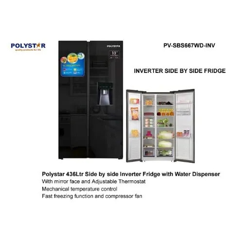 Polystar Refrigerator/ Inverter Side By Side With Water Dispenser/ VCM Inox Door -PV-SBS666WD-INV