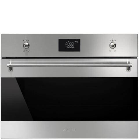 Smeg Oven | 45cm 50 Litres Classica SF4390MCX Built-in Compact Combination Electric Micro-Oven - Stainless Steel & Dark Glass