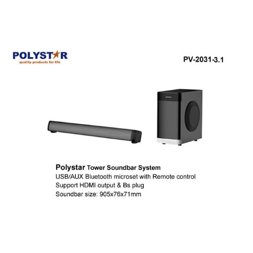 Polystar Tower Sound Bar, USB/AUX/HDMI/BLUETOOTH MICRO SET Pv-2031-3.1