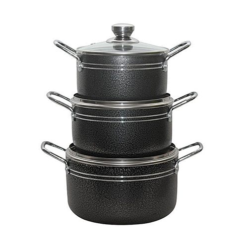 Crownstar 3 Pcs Nonstick Pot Set Black