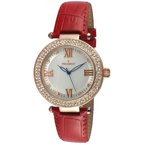 Peugeot 3046RD Women’s 14k Rose Gold Plated Red Leather Dress Medium Size Watch