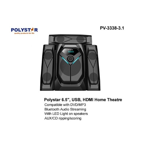 Polystar 6.5" Home Theatre With Usb And Dvd Player - Pv-3338-3.1ch