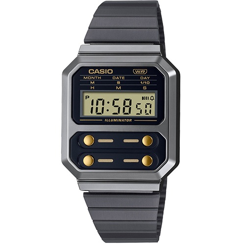 CASIO A100WEGG-1A2DF UNISEX DIGITAL GUNMETAL BRACELET VINTAGE WATCH - Large