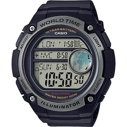 CASIO AE3000W-1AV MEN’S DIGITAL WORLD TIME RESIN BAND XL SIZE WATCH - Large