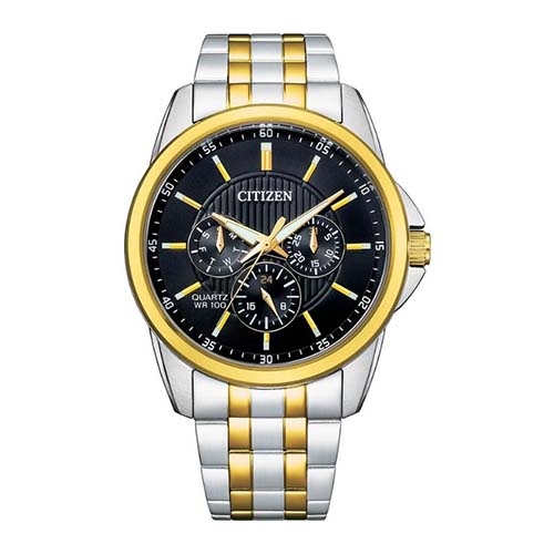 CITIZEN AG8348-56E MENS BLACK/YELLOW GOLD TONED STEEL WATCH - Large