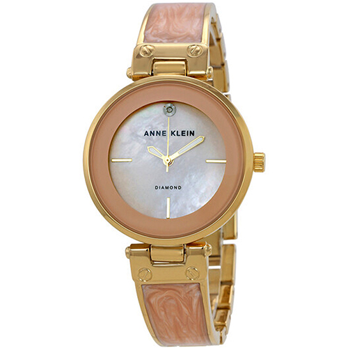 ANNE KLEIN AK/2512LPGB WOMEN’S DIAMOND-ACCENTED MOP DIAL GOLD BANGLE WATCH - Medium