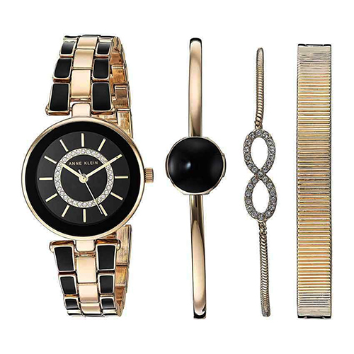 Anne klein women's black watch with swarovski crystals sale