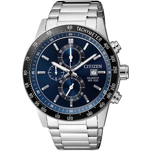 CITIZEN AN3600-59L MEN’S CHRONOGRAPH BLUE DIAL BRACELET WATCH - Large