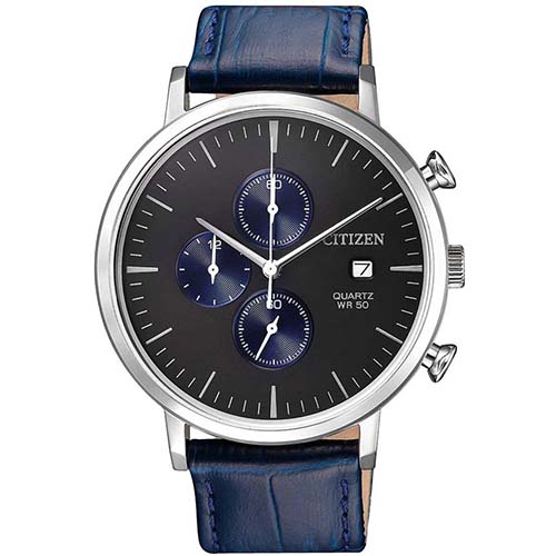 CITIZEN AN3610-04H MEN’S QUARTZ CHRONOGRAPH BLUE LEATHER MEDIUM WATCH