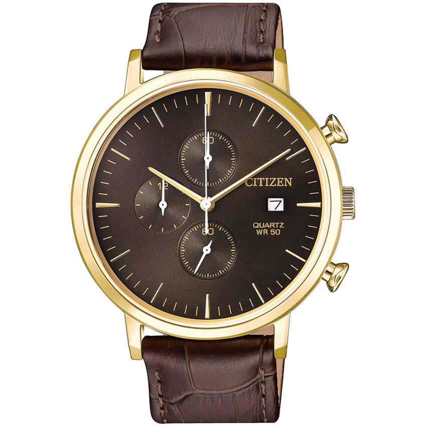 Citizen Men’s Quartz Chronograph Brown Leather Strap Medium Watch |AN3612-09X| - Medium