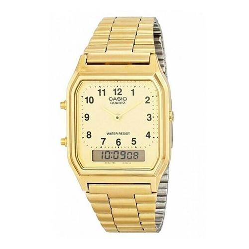 CASIO AQ-230GA-9BMQ UNISEX GOLD DIAL GOLD BRACELET WATCH - Large