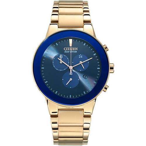 CITIZEN AT2243-87L MEN’S ECO-DRIVE BLUE BEZEL ROSE GOLD BRACELET WATCH - Large