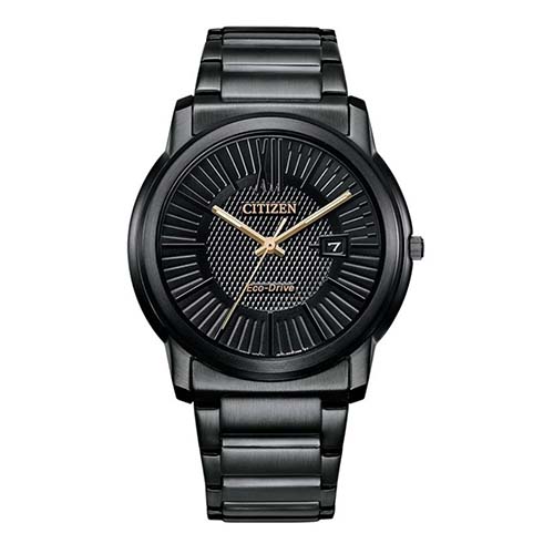 CITIZEN AW1217-83E MEN’S ECO-DRIVE FULL BLACK STAINLESS STEEL ANALOG DRESS MEDIUM WATCH - Large