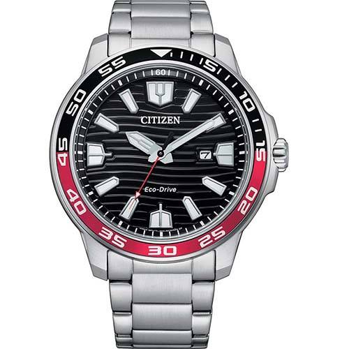 CITIZEN AW1527-86E MEN’S ECO-DRIVE BLACK & RED BEZEL STAINLESS STEEL WATCH - Medium