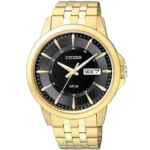 CITIZEN BF2013-56E MEN’S QUARTZ BLACK DIAL GOLD BRACELET MEDIUM WATCH - Large