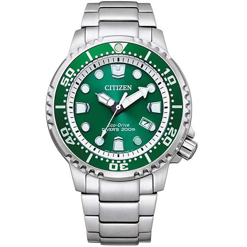 CITIZEN BN0158-85X MEN’S ECO-DRIVE DIVERS GREEN DIAL BRACELET WATCH - Large