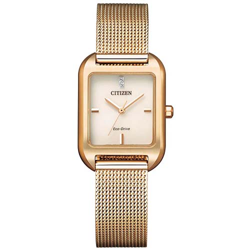 CITIZEN EM0493-85P WOMEN’S ECO-DRIVE ROSE GOLD MESH BRACELET WATCH - Large