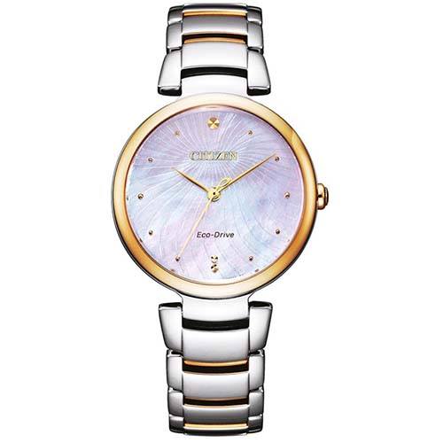CITIZEN EM0854-89Y WOMEN’S ECO-DRIVE MOTHER OF PEARL DIAL TWO-TONE BRACELET WATCH - Large