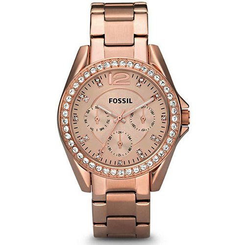 FOSSIL ES2811 WOMEN’S RILEY ROSE GOLD-TONE STAINLESS STEEL WATCH - Large