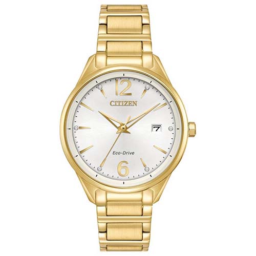 CITIZEN FE6102-53A WOMEN’S CHANDLER CRYSTAL SILVER DIAL GOLD WATCH - Large