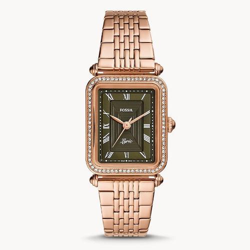 FOSSIL ES4959 WOMEN’S LYRIC THREE-HAND GREEN DIAL ROSE GOLD SMALL WATCH