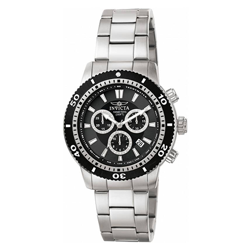 INVICTA 1203 MEN’S SPECIALTY CHRONOGRAPH BLACK DIAL SILVER BRACELET WATCH - Large