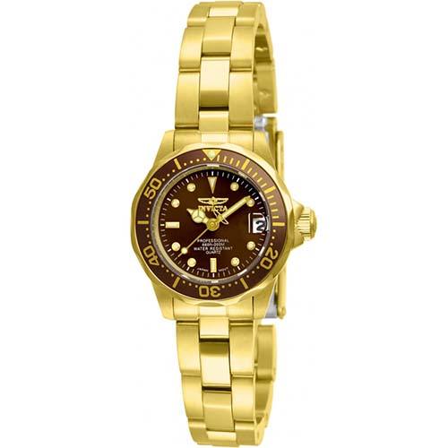 INVICTA 12524 WOMEN’S PRO DIVER BROWN DIAL GOLD BRACELET SMALL WATCH - Large