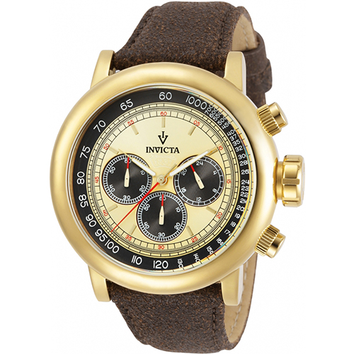 INVICTA 13058 MEN’S VINTAGE QUARTZ 3 HAND IVORY, BROWN DIAL LARGE WATCH - Large