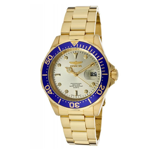 INVICTA 14124 MEN’S PRO DIVER BLUE BEZEL GOLD TONE MEDIUM WATCH - Large