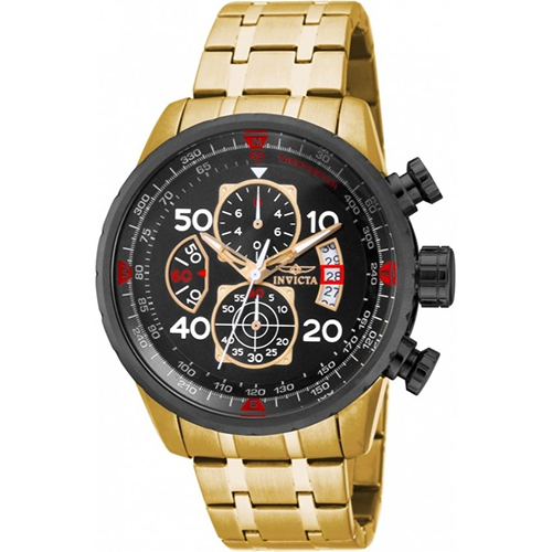 INVICTA 17206 MEN’S CHRONOGRAPH AVIATOR GOLD BRACELET QUARTZ WATCH - Large