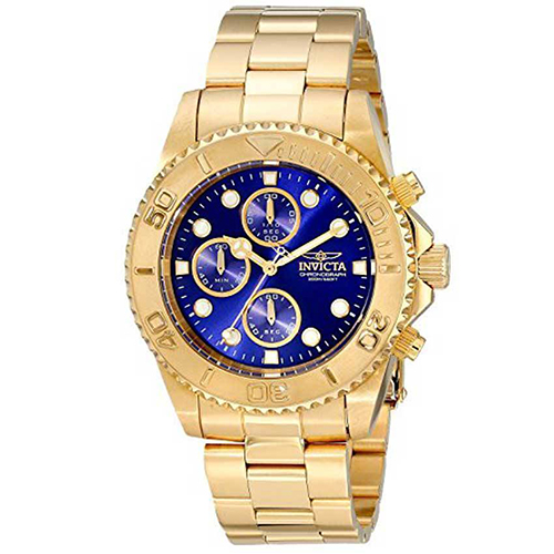 INVICTA 19157 MEN’S PRO DIVER CHRONOGRAPH BLUE DIAL YELLOW GOLD BRACELET WATCH - Large