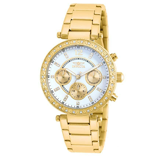 INVICTA 21387 WOMEN’S ANGEL SILVER DIAL YELLOW GOLD CRYSTAL BRACELET WATCH - Large