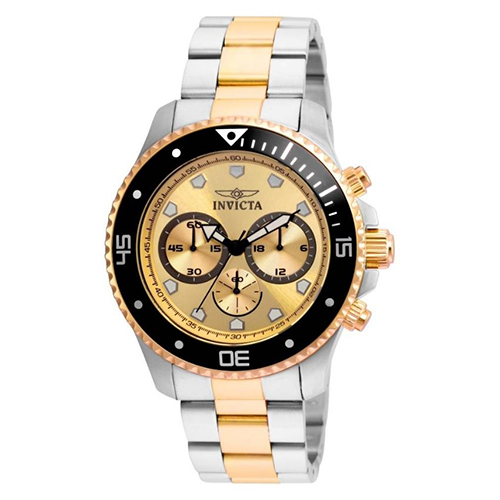 INVICTA 21790 MEN’S PRO DIVER CHRONOGRAPH GOLD DIAL TWO-TONE WATCH - Large