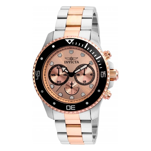 INVICTA 21791 MEN’S PRO DIVER CHRONOGRAPH ROSE GOLD DIAL TWO-TONE WATCH - Large