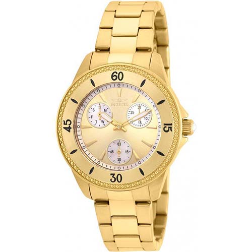 INVICTA 22969 WOMEN’S ANGEL QUARTZ MULTIFUNCTION GOLD DIAL SIZE WATCH - Large