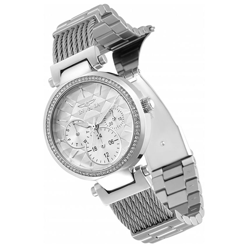 INVICTA 28915 ANGEL WOMEN’S CRYSTAL SILVER DIAL MESH QUARTZ WATCH - Large