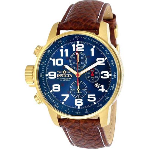 INVICTA 3329 MEN’S I-FORCE LEFTY CHRONOGRAPH BLUE DIAL BROWN LEATHER WATCH - Large