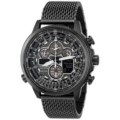 CITIZEN JY8037-50E MEN’S NAVIHAWK AT ECO-DRIVE CHRONOGRAPH BLACK MESH WATCH - Large