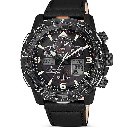 CITIZEN JY8085-14H MEN’S PROMASTER BLACK LEATHER SKY WATCH - Large