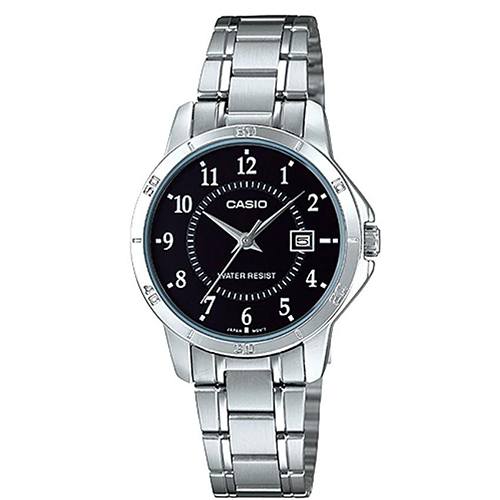 CASIO LADIES LTP-V004D-1BUDF BLACK DIAL STAINLESS STEEL SMALL WATCH - Large