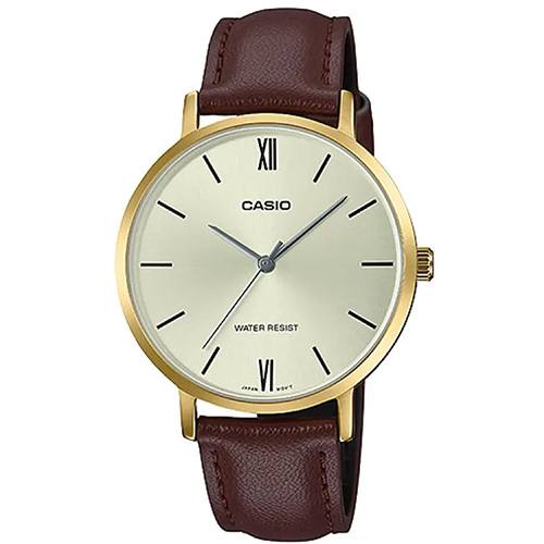 CASIO LTP-VT01GL-9BUDF WOMEN’S MINIMALISTIC GOLD CASE LEATHER WATCH - Large