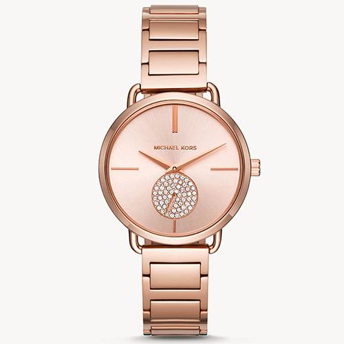 MICHAEL KORS MK3640 WOMEN’S PORTIA ROSE GOLD TWO-HANDS SUB-EYE WATCH - Large