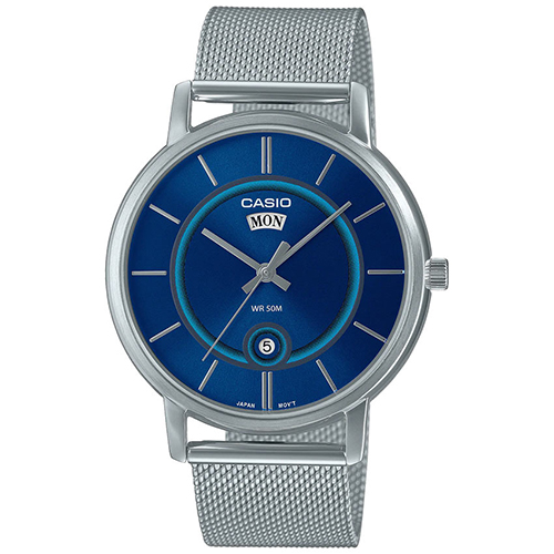 CASIO MTP-B120M-2AVDF MEN’S ANALOG BLUE DIAL MESH BRACELET WATCH - Large