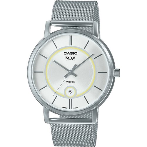 CASIO MTP-B120M-7AVDF MEN’S ANALOG SILVER DIAL MESH BRACELET WATCH - Large