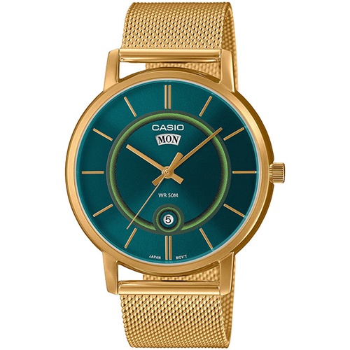 CASIO MTP-B120MG-3AVDF MEN’S GOLD MESH BRACELET GREEN DIAL WATCH - Large