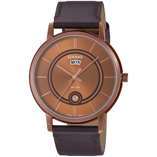 CASIO MTP-B120RL-5AVDF MEN’S ROSE GOLD CASE BROWN LEATHER WATCH - Large